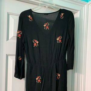 Black, floral long sleeve romper